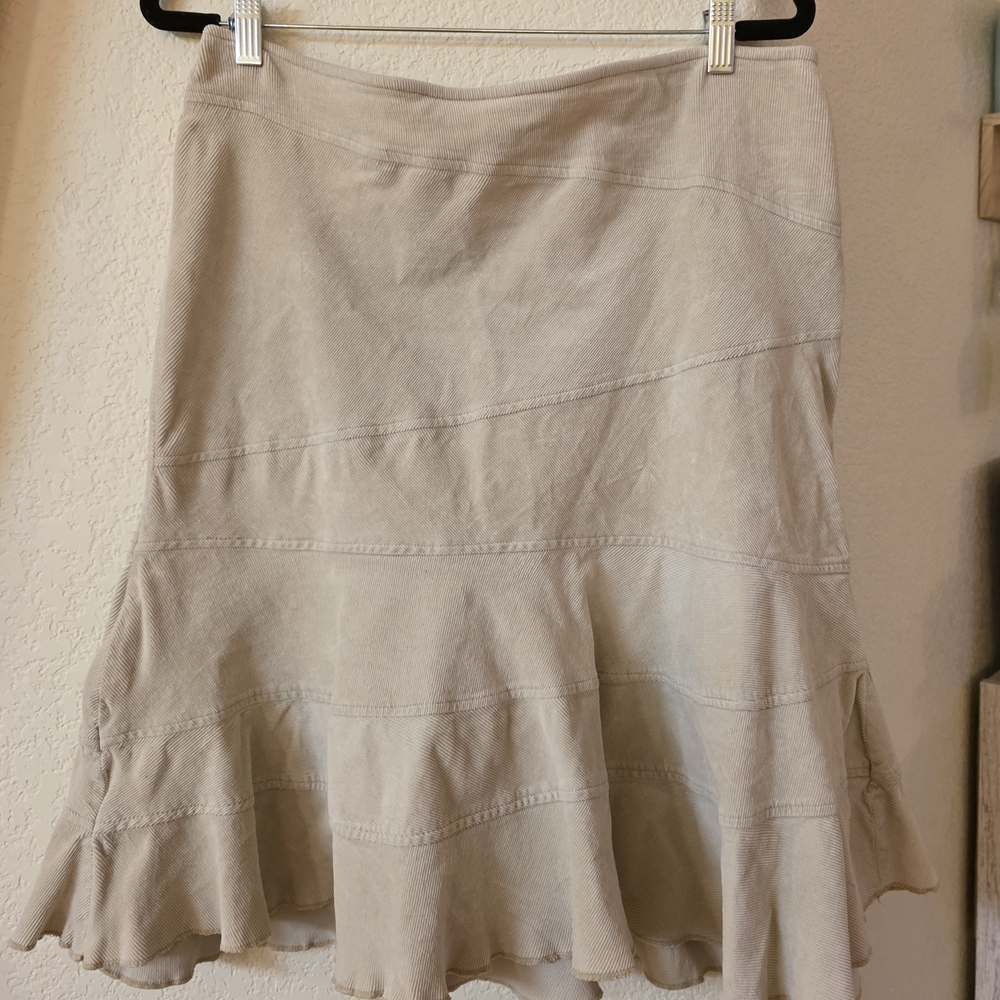 Dkny Tan Trumpet Skirt with Asymmetrical Ruffles